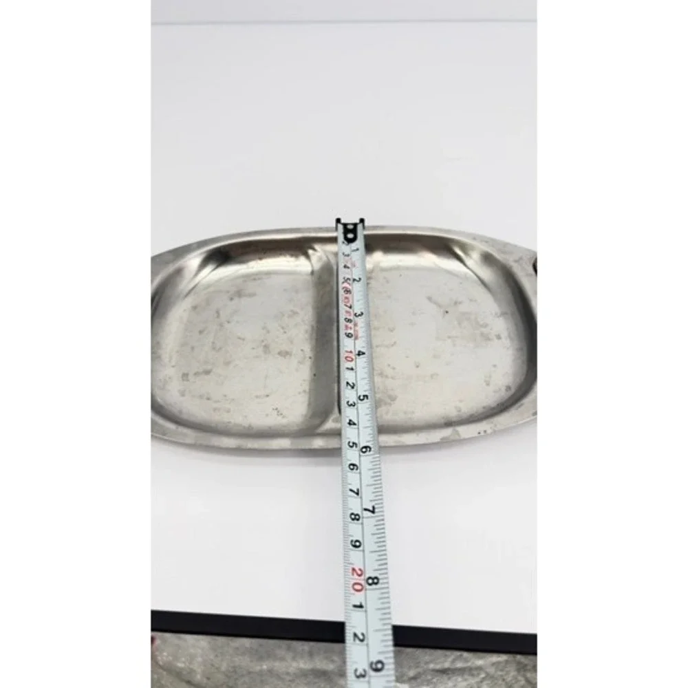 Japan Vintage Stainless Steel Divided Relish Tray Wood Handles 13 Inch MCM
